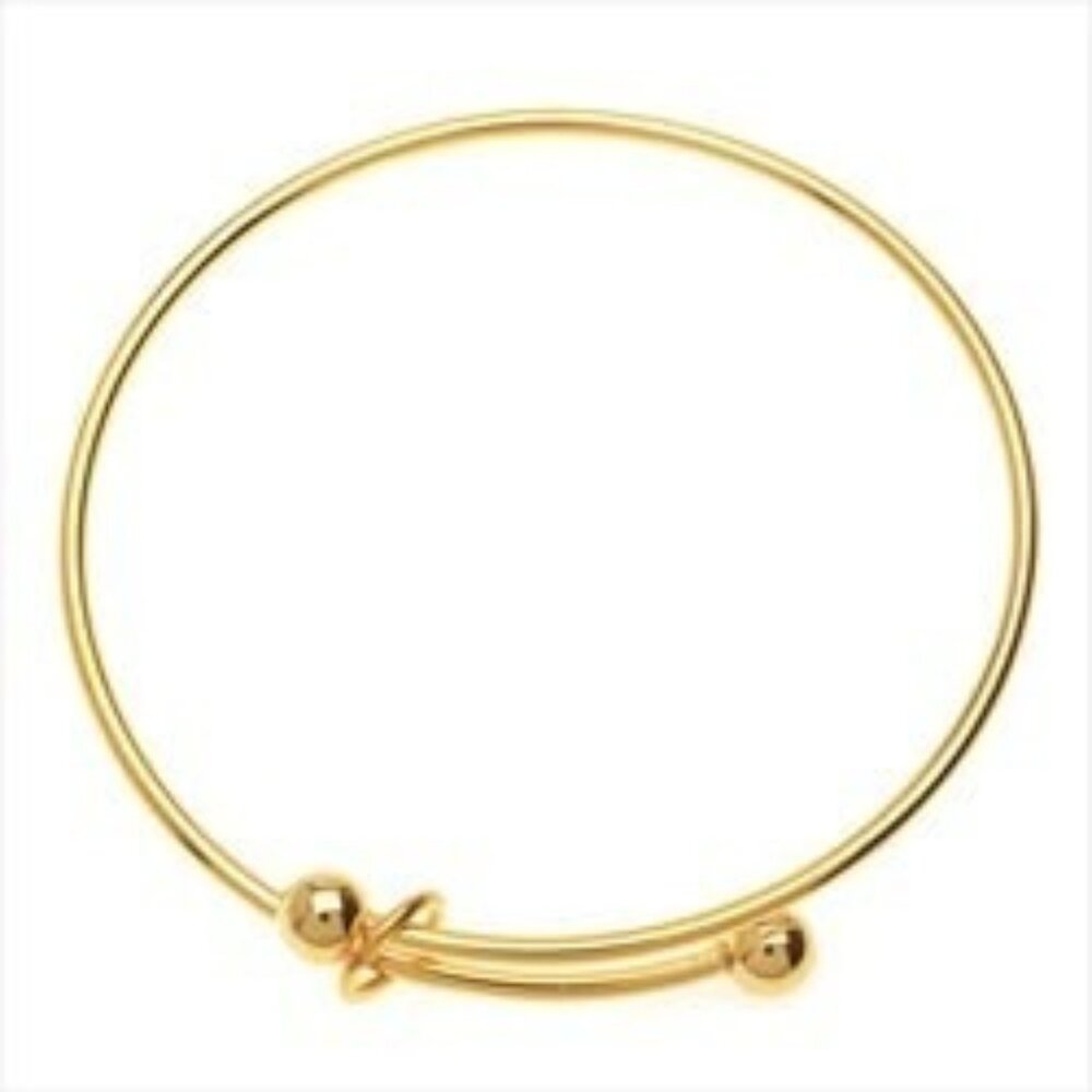 8 Adjustable Expandable Bangle Bracelet, Two Balls, Add A Charm, Bright Gold Pla